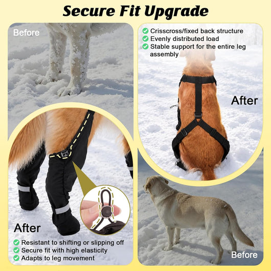 Water-Resistant Large Dog Boots with Suspenders