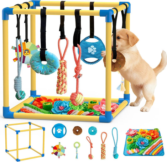 Puppy enrichment toy gym with hanging toys for small dogs