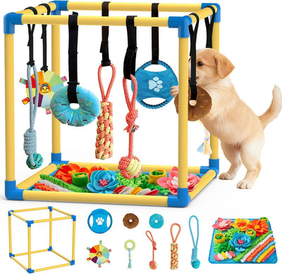 Puppy enrichment toy gym with hanging toys for small dogs