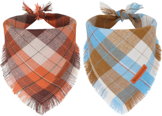 Plaid Tassel Dog Bandana Two-Pack for Fall