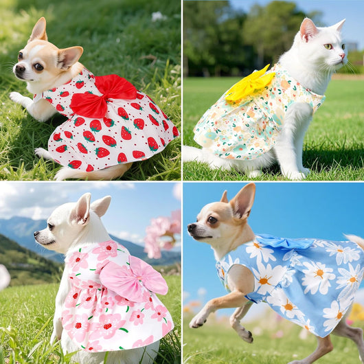 4 Pack Cute Dog Dresses for Small Dogs & Cats – Summer Puppy Dresses Set
