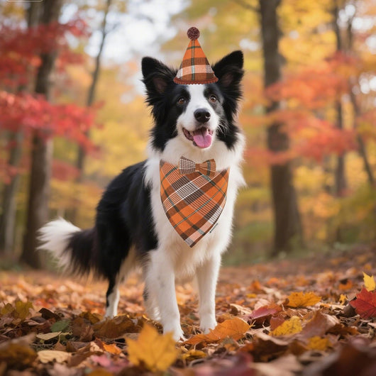 Fall Plaid Dog Bandana Hat Bow Set
