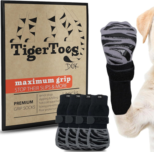 Non-slip dog socks with extra grip for senior dogs walking on hardwood floors