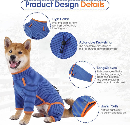High-Collar Striped Fleece Dog Pajamas