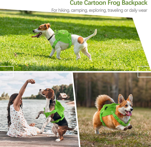 Dog Backpack Harness | No-Pull Dog Carrier Backpack with Storage (Frog Design)