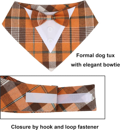 Orange Plaid Dog Tuxedo Bandana with Bowtie