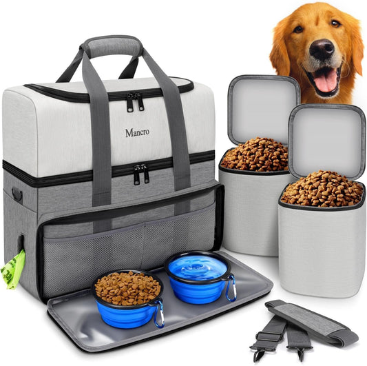 Dog adventure bag with food carriers and collapsible bowls