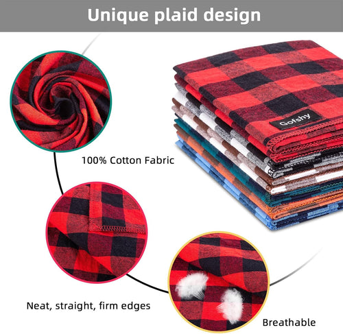 Blue Plaid Dog Bandana Adjustable Cotton Scarf Large Dogs