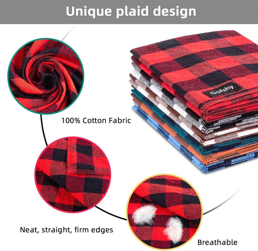 Blue Plaid Dog Bandana Adjustable Cotton Scarf Large Dogs
