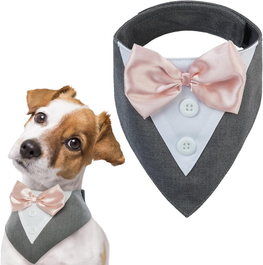 Grey Formal Dog Tuxedo Bandana with Bowtie