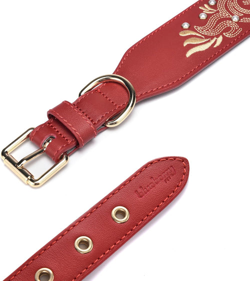 Western Leather Dog Collar | Floral Embroidered Studded Collar