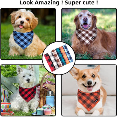 Blue Plaid Dog Bandana Adjustable Cotton Scarf Large Dogs