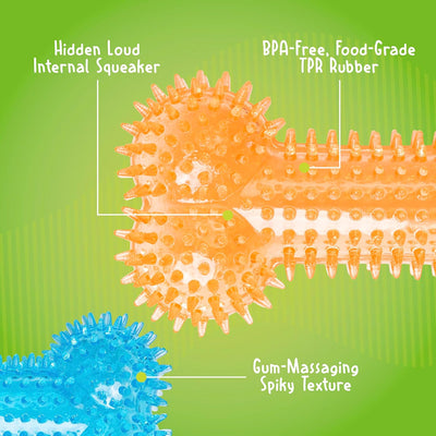 Spiky Squeaky Dog Bone Toy for Heavy Chewers