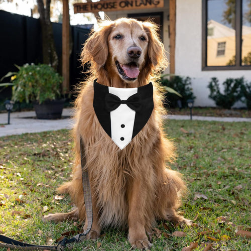 Dog Tuxedo Suit with Bow Tie – Adjustable Formal Dog Bandana Collar for Weddings, Parties & Special Occasions