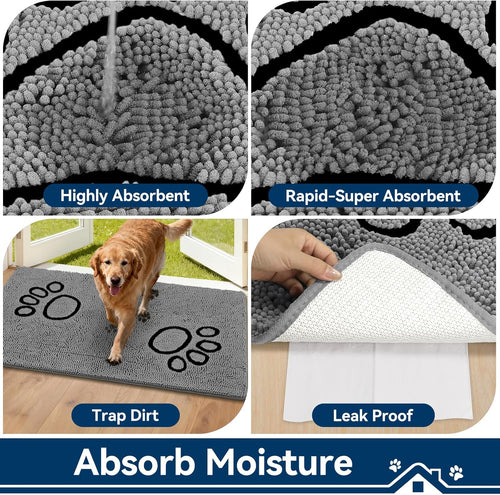 48"x30" Absorbent Dog Door Mat I Washable Chenille