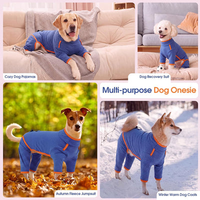 High-Collar Striped Fleece Dog Pajamas