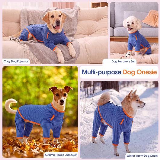 High-Collar Striped Fleece Dog Pajamas