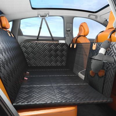 Hard bottom dog car seat cover with mesh window and expanded back seat space
