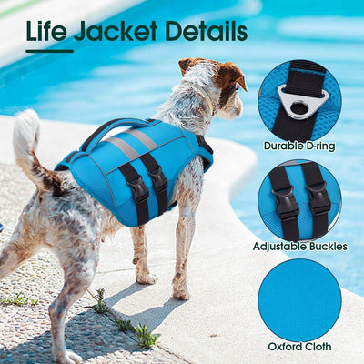 Dog Life Jacket High Flotation – Reflective Waterproof Dog Swim Vest with Rescue Handle for Small, Medium & Large Dogs