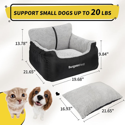 Cozy Washable Dog Car Booster Seat Bed