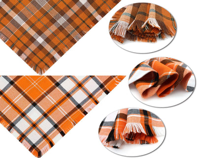 Orange Plaid Fall Dog Bandana Two-Pack Set