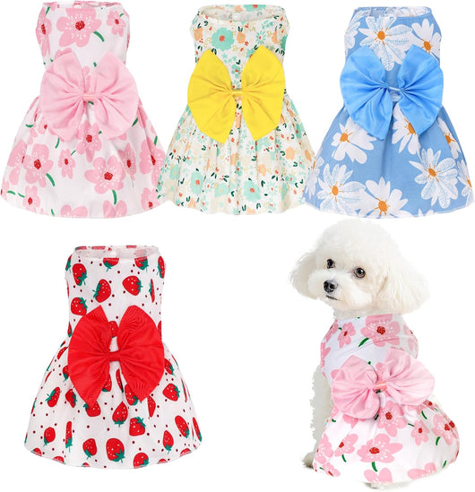 4 Pack Cute Dog Dresses for Small Dogs & Cats – Summer Puppy Dresses Set
