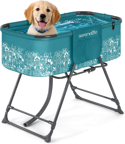 Foldable dog bath tub with leash restraint