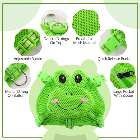 Dog Backpack Harness | No-Pull Dog Carrier Backpack with Storage (Frog Design)