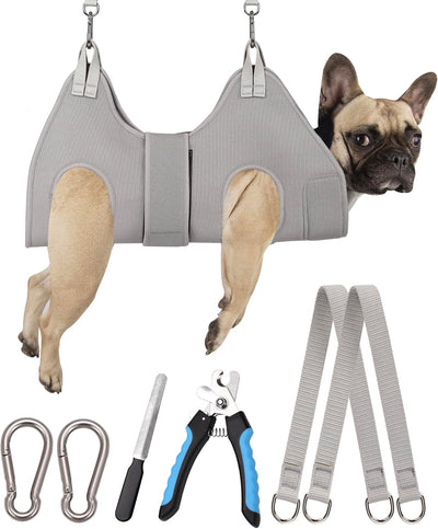 Gray Dog Grooming Hammock Nail Trimming Harness