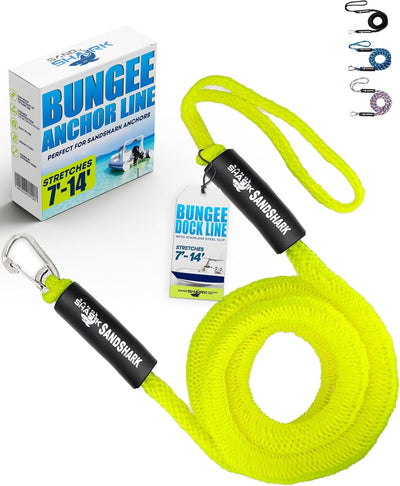 Shock absorbing boat bungee dock line with stainless steel clip