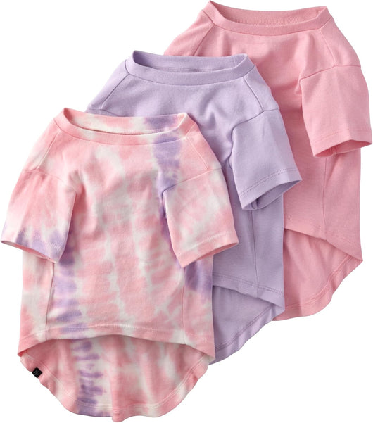 Organic Dog T-Shirts 3 Pack | Cotton Pet Clothes Pink Tie Dye
