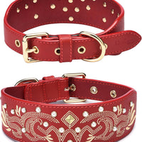 Western Leather Dog Collar | Floral Embroidered Studded Collar