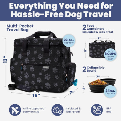 Large Dog Travel Bag With Feeding Bowls