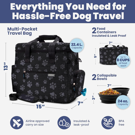 Large Dog Travel Bag With Feeding Bowls