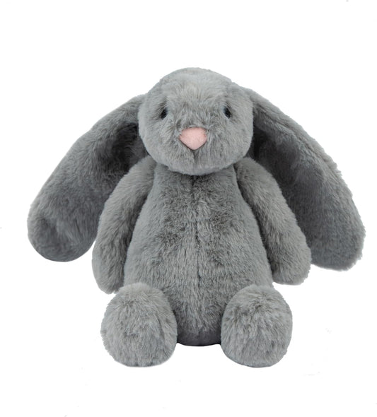 Gray squeaky bunny plush dog toy for puppy chew, fetch, cuddle, and interactive play