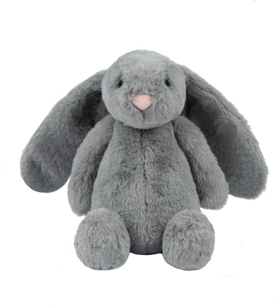 Gray squeaky bunny plush dog toy for puppy chew, fetch, cuddle, and interactive play