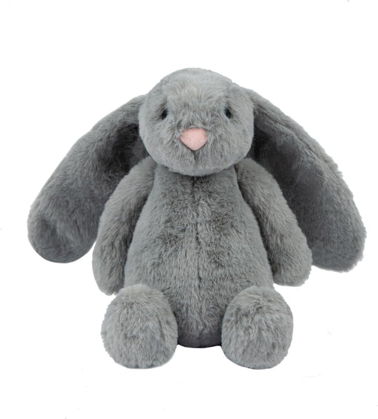 Gray squeaky bunny plush dog toy for puppy chew, fetch, cuddle, and interactive play