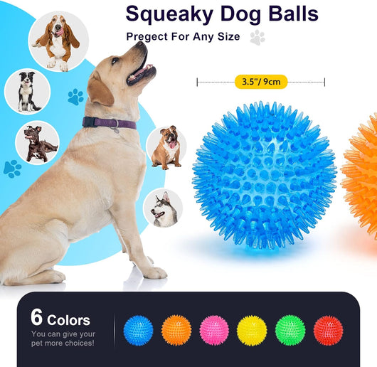 3.5" Spiky Squeaky Dog Balls I 6-Pack