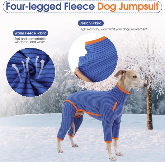 High-Collar Striped Fleece Dog Pajamas