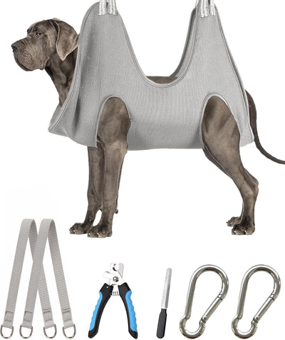 Gray Dog Grooming Hammock Nail Trimming Harness