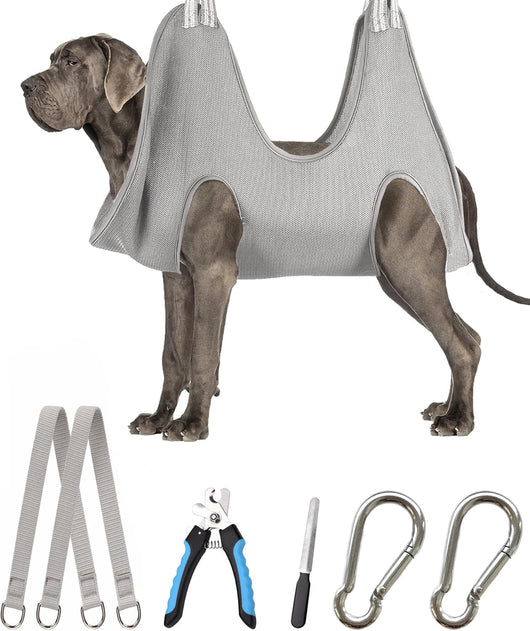 Gray Dog Grooming Hammock Nail Trimming Harness