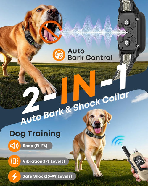 2-in-1 Dog Shock & Bark Collar with Remote I 4500FT Waterproof