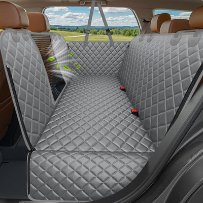 4-in-1 dog car seat cover with breathable mesh window in SUV back seat