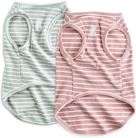2 Pack Dog Stripe Shirts | Breathable Pet Vest | Soft Dog Clothes