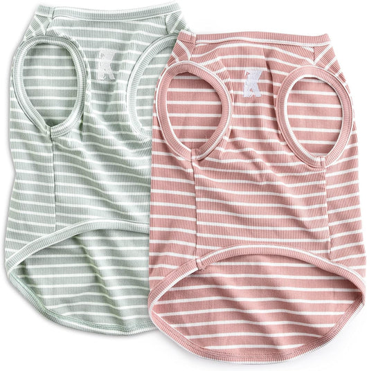 2 Pack Dog Stripe Shirts | Breathable Pet Vest | Soft Dog Clothes