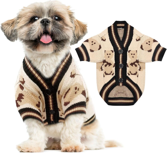 Cute Bear Dog Sweater Cardigan – Soft Knit Warm Dog Clothes for Small & Medium Dogs
