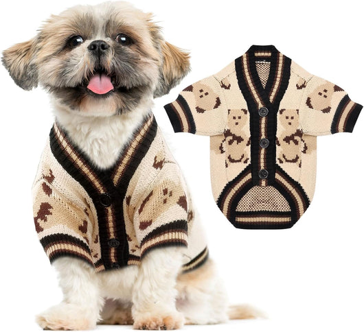 Cute Bear Dog Sweater Cardigan – Soft Knit Warm Dog Clothes for Small & Medium Dogs
