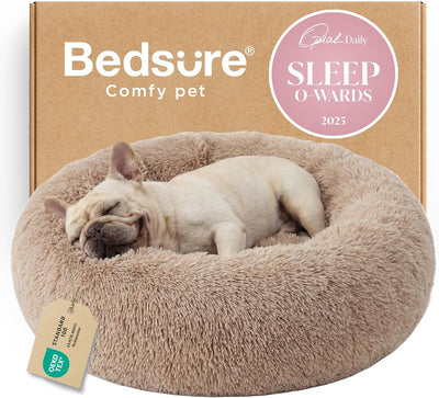 Brown giant human dog bed with faux fur and raised supportive bolster