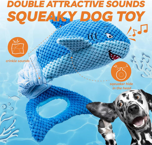 Squeaky Shark Tug Toy for Busy Dogs