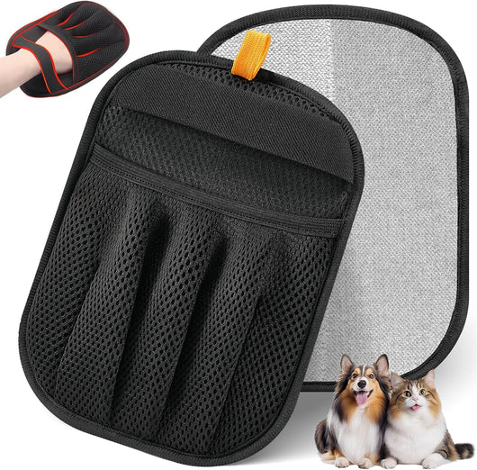 Reusable five-finger electrostatic pet hair removal glove for cleaning dog and cat hair from clothes, sofas, carpets, bedding, and car seats